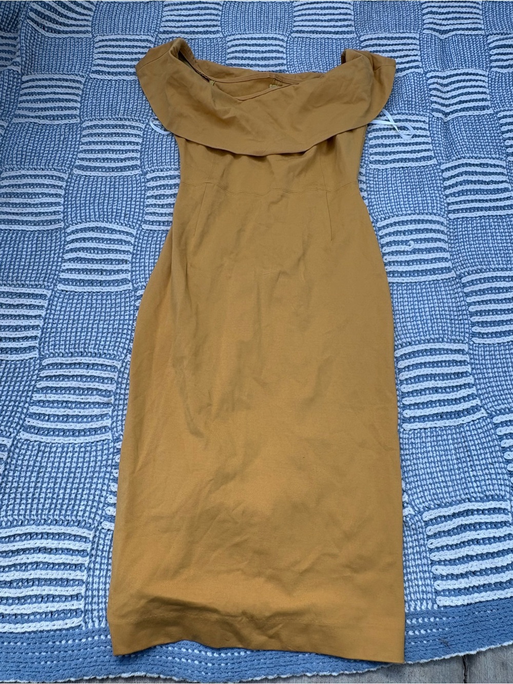 Babaton Mustard Yellow Off-Shoulder Dress